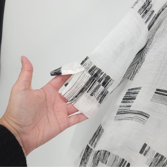 Terra SJ Apparel Lagenlook Button Up Top Tunic Pocket Abstract Print Art to Wear - Picture 4 of 13